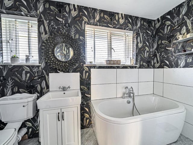 Stylish bathroom furnishing in this facility.