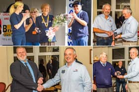 Margaret Sharp, Stuart Cross, Scott Vardy and David Freeman being presented with their long service medals - Image: RNLI/Rod Newton