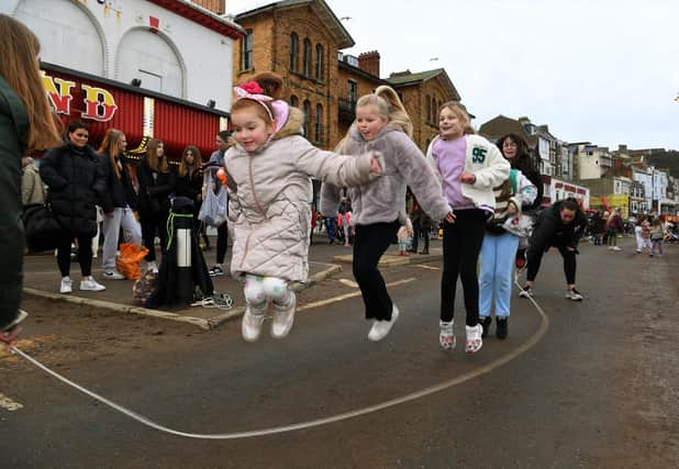 Skipping on Scarborough seafront 13th February 2024. Picture Jonathan Gawthorpe