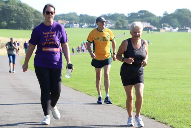 Two of Sharon Bowes' friends run in memory of the Bridlington Road Runners member last weekend at Sewerby Parkrun.