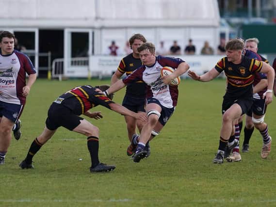 Noah Thompson in action for Scarborough RUFC in the 92-21 Papa John's Plate semi-final loss at West Bridgford. Photo by Charlie Hopper