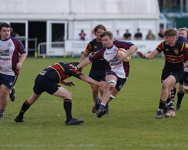 Noah Thompson in action for Scarborough RUFC in the 92-21 Papa John's Plate semi-final loss at West Bridgford. Photo by Charlie Hopper