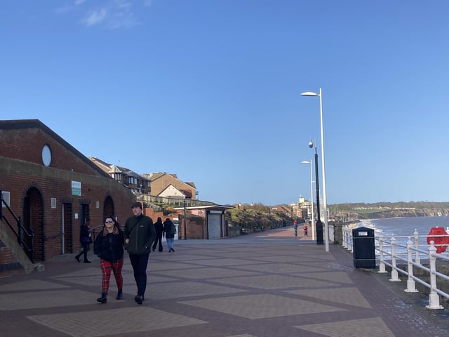 People were out enjoying a spring afternoon stroll on Bridlington's North Beach Promenade.