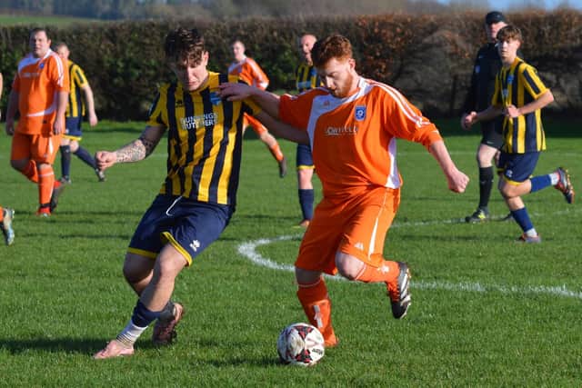 Action from the Hospital Cup tie featuring Ryedale FC and the Heslerton Development side. Photo by Cherie Allardice