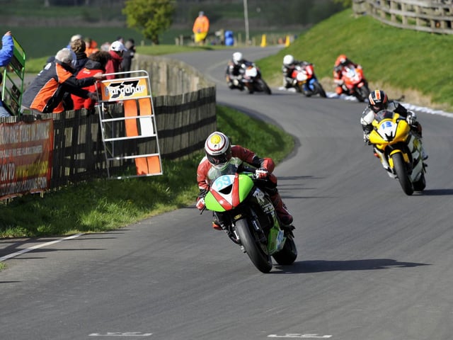 No59 Ivan Lintin heads a group of riders in the Northern 600, in the Ian Watson Spring Cup race meeting in 2012.