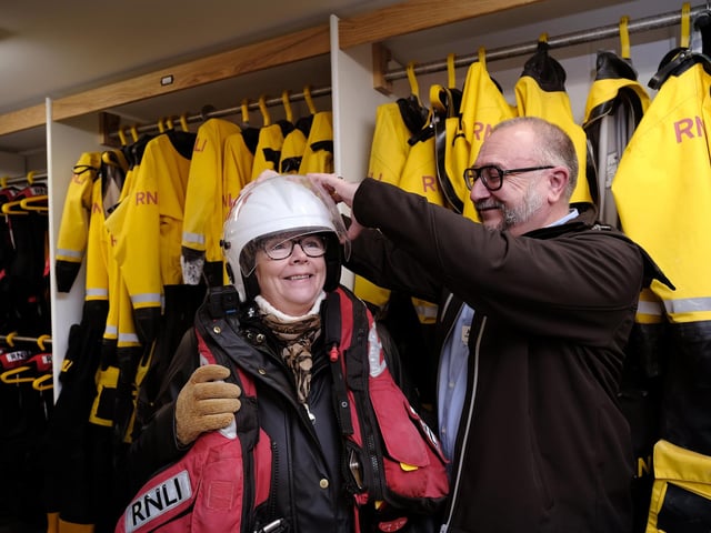 Testing life-saving kit at Bridlington RNLI open day.
