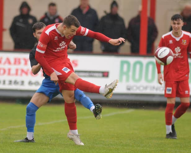 Eddie Rogerson lets fly for the Seasiders in Saturday's 1-0 home win against Maltby. PHOTOS BY DOM TAYLOR