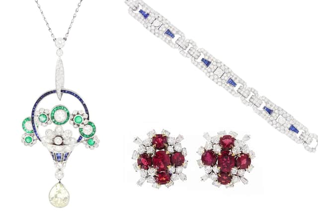 The jewellery sale will include a pendant necklace that's expected to make £8,000 - £10,000, a diamond and sapphire bracelet made in the 1920s and a pair of Burmese ruby and diamond earrings.