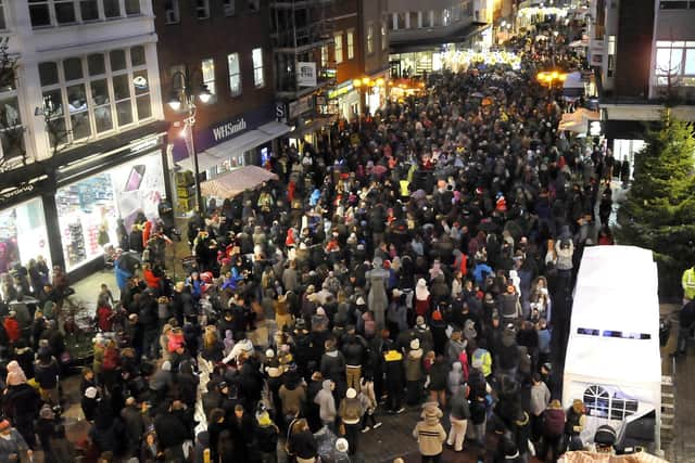 Hundreds of spectators gather to watching the Christmas lights switch-on in Scarborough.
