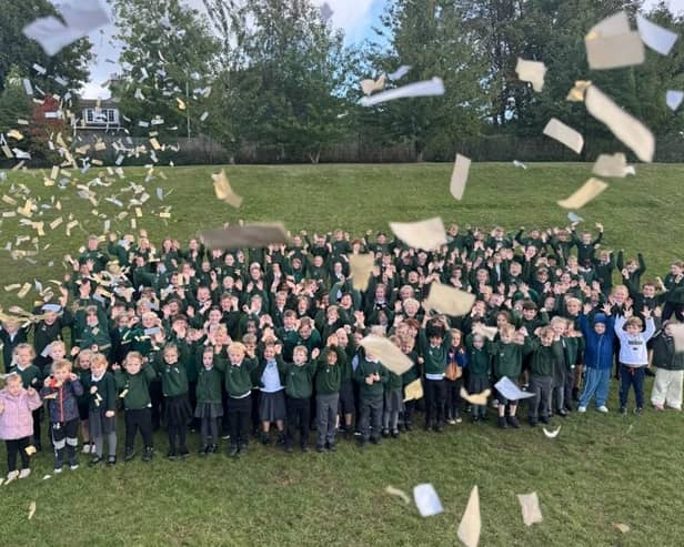 Airy Hill School pupils celebrate a strong standard Ofsted report.