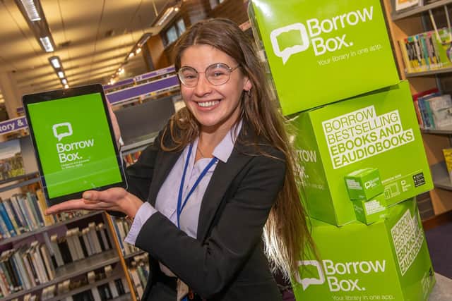 Elivia Camilleri, library supervisor at North Yorkshire County Council, browsing the BorrowBox app