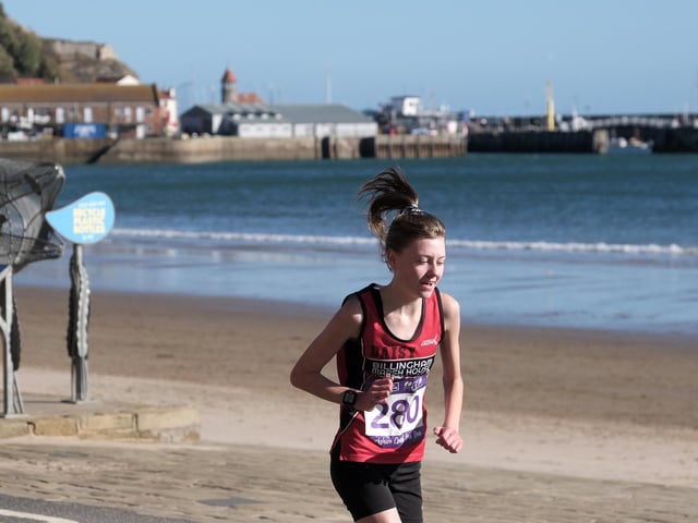 First girl to the finish.