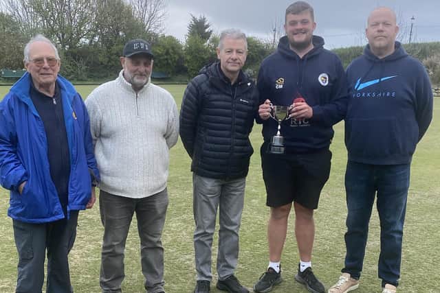 From left, North Cliff president David Hill, Gary Thornton, Derrick Swift Jnr (son of Derrick Swift), Callum Malone and sponsor Stuart Neilson of the North Riding Brew Pub