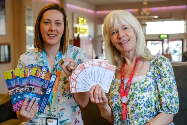 Laura Young, Community Partnership & Engagement Manager at Beyond Housing, (left) launches the Stephen Joseph Theatre discounted tickets offer with the theatre's Executive Assistant Jaye Lewis.
