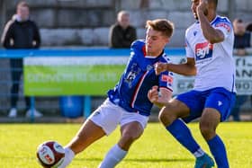 Whitby's Soni Fergus in action against Guiseley