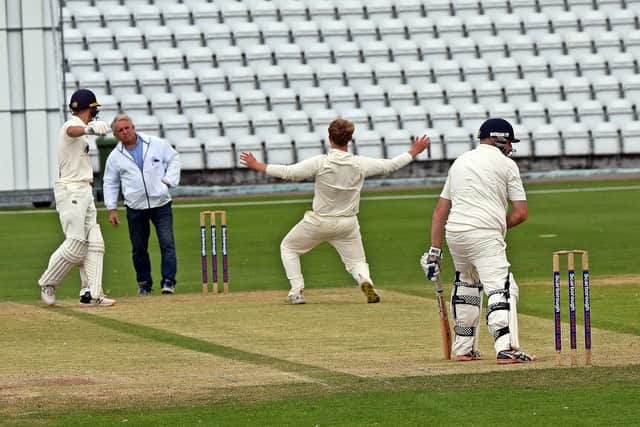 Scarborough CC 2nds spinner Alfie Wood appeals in vain