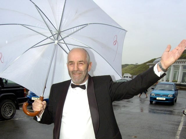 Graham School; Headteacher Gary Hancock, nearly dancing in the rain.
