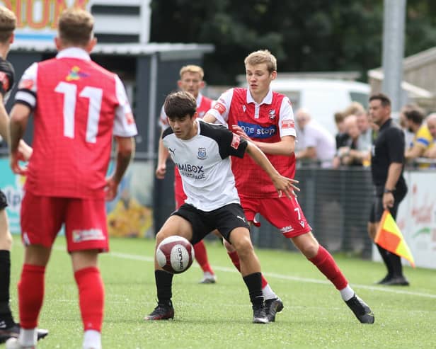 Nick Hutton, pictured in action for Scarborough Athletic last season, was set to make his debut against Cleethorpes last weekend.