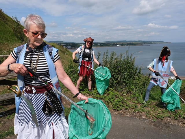 Pirate pick up litter along the way