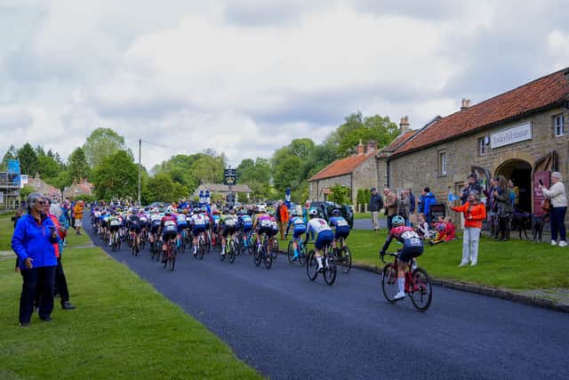 2025 Lloyds Tour of Britain Women - Stage 1: Dalby Forest to Redcar -The Peloton goes through Hutton Le Hole - Picture by Olly Hassell/SWpix.com
