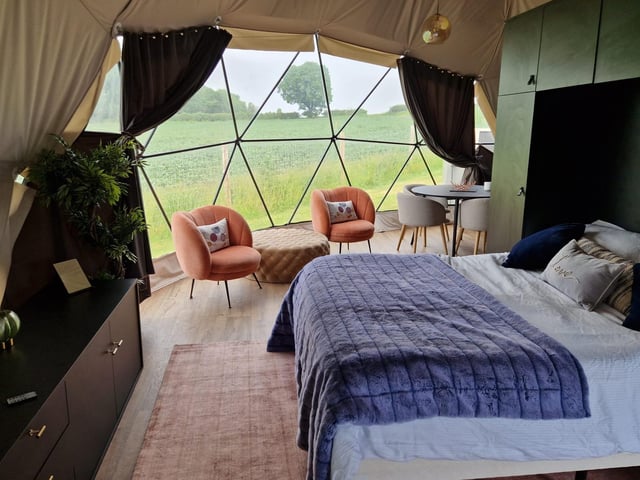 A sleeping area with a view