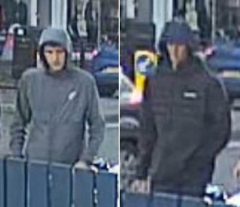 Images of the two men police want to speak to in relation to the theft of an electric bike in Scarborough.