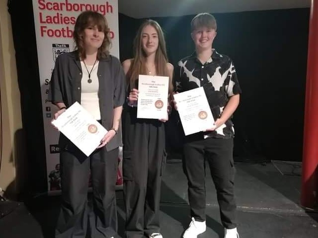 The trio who joined the Scarborough Ladies FC 100 Club.