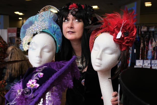 Incredibly intricate hats for sale at the event.