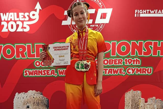 Scarborough;s Jocelyn Dixon shows off her two gold medals at the ICO World Championships in Swansea in October 2025.