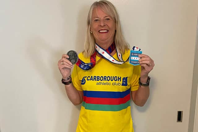 Sixty-four-year-old Jean Fish joined 50,000 runners at the Chicago Marathon, during which she had to battle with a hamstring injury, but completed it in 7 hours and 26 seconds,
