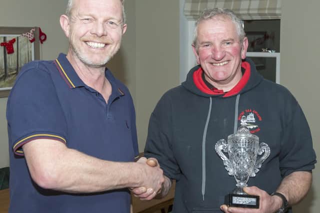 Col Stainthope receives Michael Deadman Memorial Trophy £50 from Rich Deadman.
