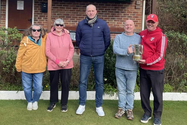 Borough President Andy Adamson presenting the prizes at the Club Doubles.