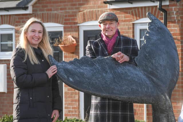 Rachael Swales, Head of Housing and Customer Services at 54North Homes with Allan Roberts at the sculpture’s unveiling.