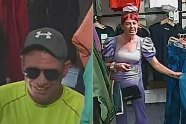 North Yorkshire Police has issued CCTV images of a man and woman they would like to speak to in connection with the theft of a high-value coat