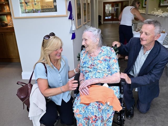 Mrs Gardiner with son David Gardiner, and Sarah Mason, Deputy Mayor.