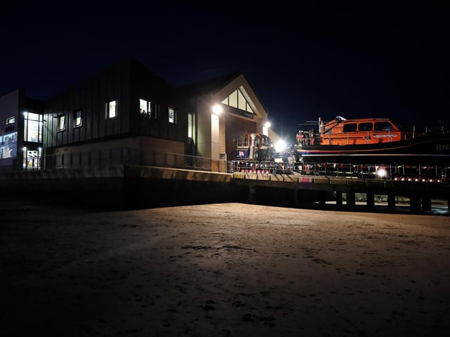 Marking The RNLI's 200th anniversary ..Animated Objects project the story of the RNLI onto Scarborough Lifeboat House pic Richard Ponter