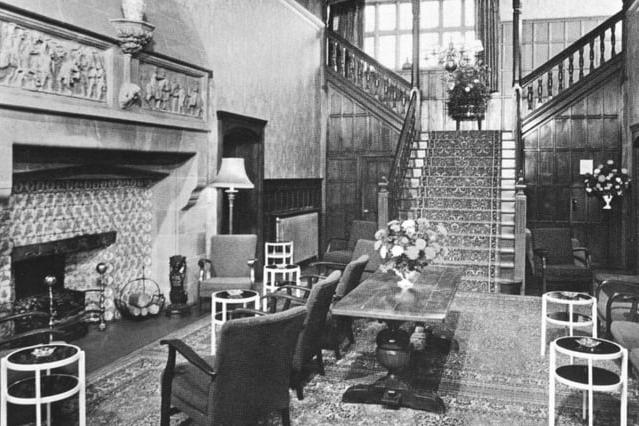 Inside the Holbeck Hall Hotel's stairway hall.