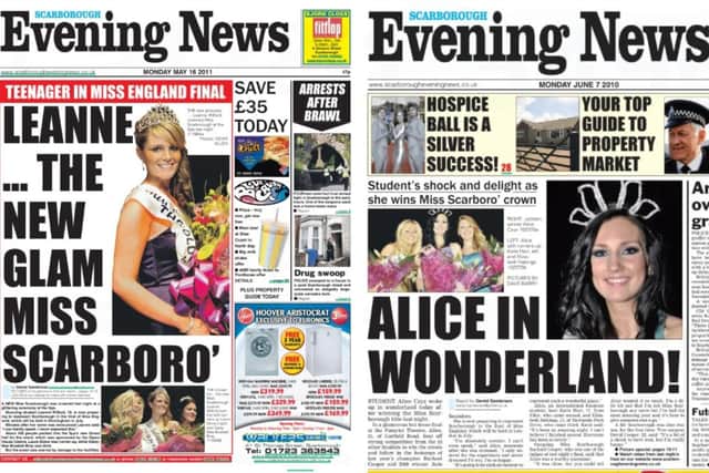 Miss Scarborough front page news coverage in 2010 (right) and 2011.