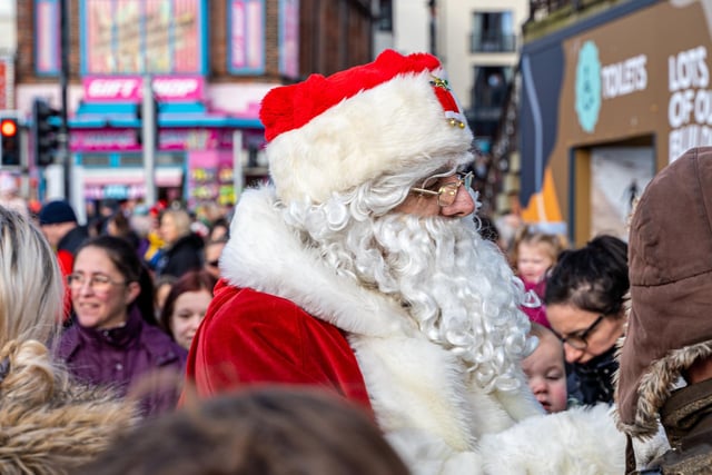 Santa  travelled through town, via Eastborough, St Thomas Street, Castle Road and Queen Street, to Boyes department store on Queen Street.