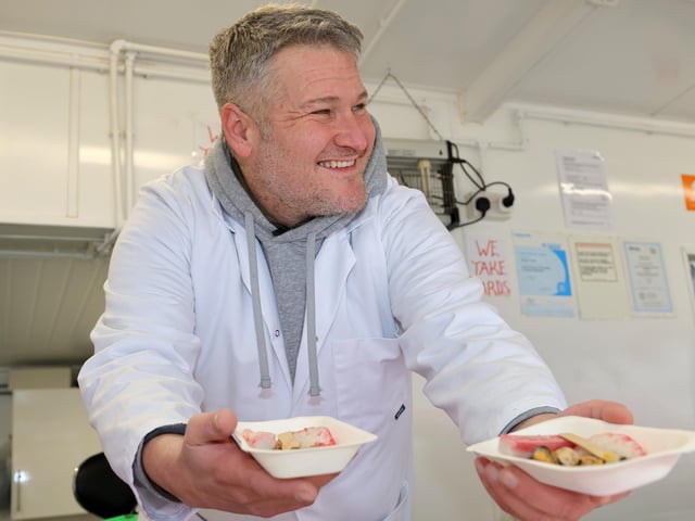 Serving at Mick Grimes Fish Stall