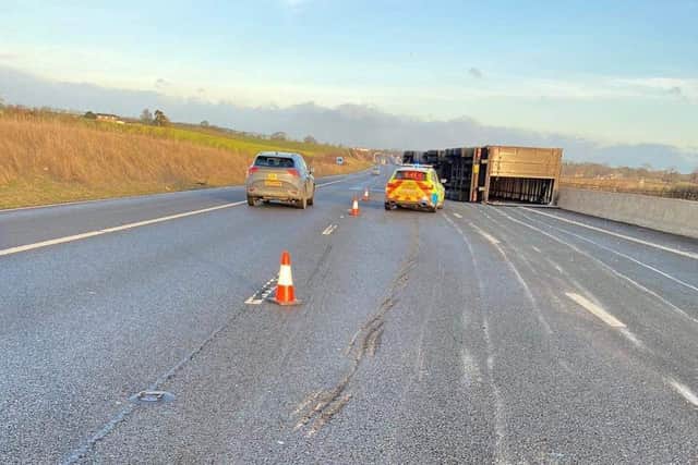 overturned vehcile on the A1 at Leeming