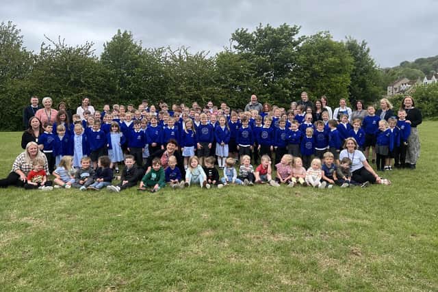 Sleights School children and staff.