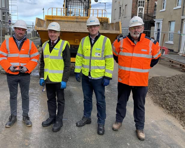 Yorkshire Water's discharge reduction scheme is taking in Whitby. MP Sir Robert Goodwill MP is pictured with the project team, on a site visit.
