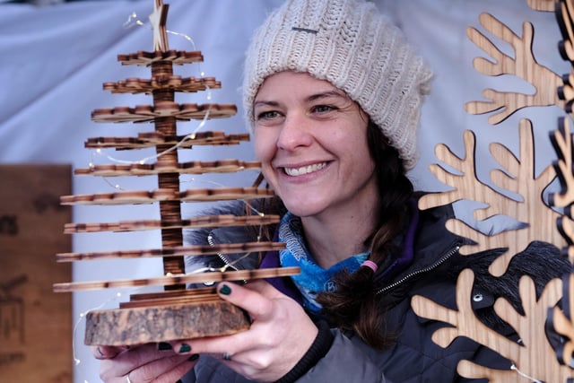 Malton's Christmas Market - Cathee Jackson from Woodcutter Creations sells Christmas carvings.
picture: Richard Ponter