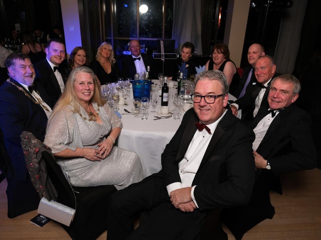 The top table with Deputy Lieutenant of North Yorkshire Mrs Venetia Wrigley, host Duncan Wood, MP Sir Robert Goodwill and Mayor and Mayoress of Scarborough, Eric and Lynne Broadbent