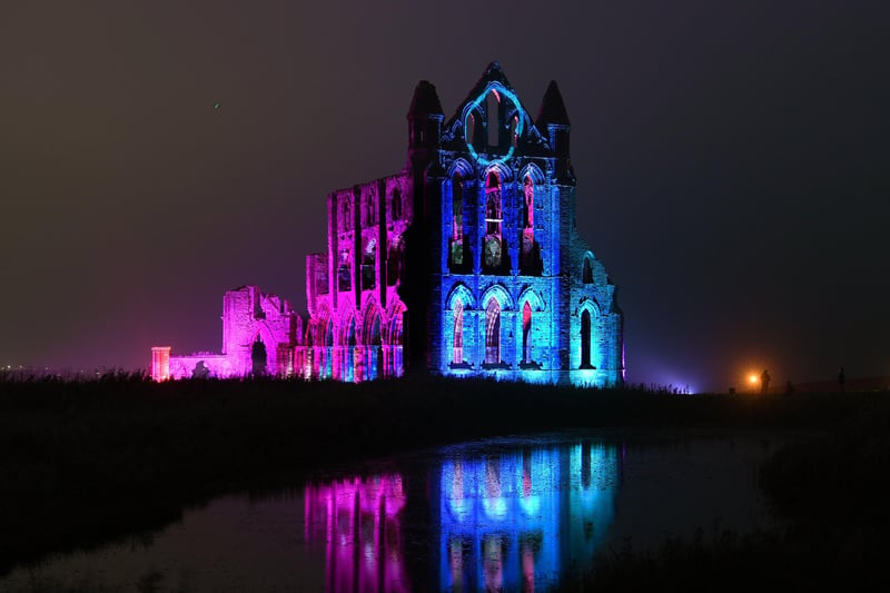 English Heritage lights up the ruins of iconic site Whitby Abbey in North Yorkshire.
picture: Jonathan Gawthorpe
