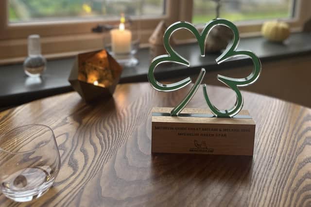 The Michelin green award taking pride of place at the Homestead Kitchen, Goathland.