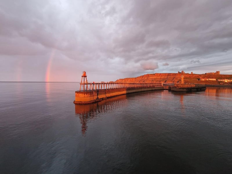 Whitby looking beautiful, bathed in warm light.