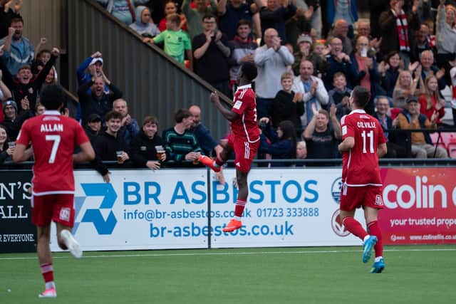 Mo Fadera celebrates putting Boro 2-0 ahead with a stunning strike. Photo by Wandering Photography