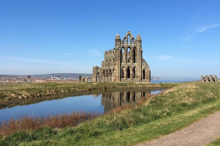 Whitby Abbey looking beautiful with blue skies.